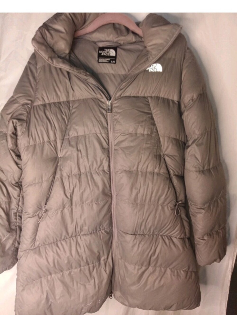 The North Face Women's Gray Quilted Down Parka Coat Large Flaw